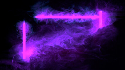 Colored neon frame with smoke