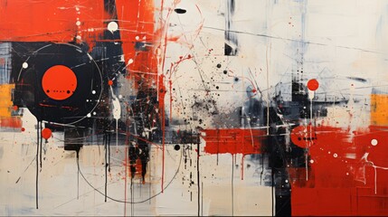 "Abstract Polarity"
A canvas alive with bold reds and subtle greys, punctuated by stark geometric forms.