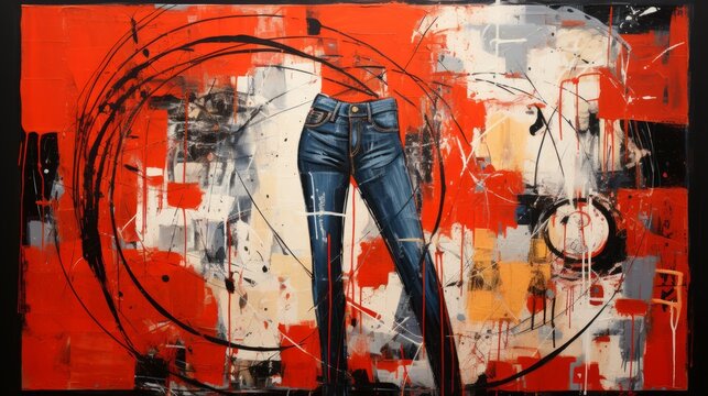 "Crimson Cyclone"
A denim-clad figure anchors a whirlwind of red strokes and abstract chaos.