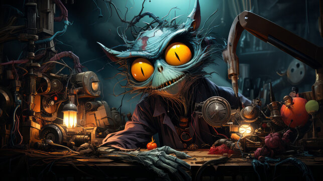 "Midnight Tinkerer"
A whimsical owl in an enigmatic workshop, its glowing eyes filled with intelligence and curiosity.
