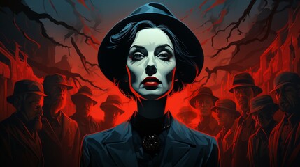 "Solitude Amongst Shadows"
A central figure stands out with a haunting expression against a backdrop of faceless figures and a brooding, crimson sky. This piece speaks to the isolation.