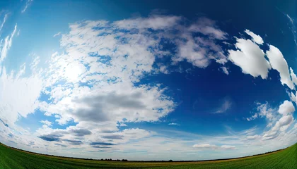 Rolgordijnen Blue sky beautiful clouds green field Seamless HDRI panorama 360 cloud three-dimensional cloudscape agriculture atmosphere background cloudy countryside dawn degree delightful dusk environment © akkash jpg