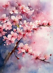 桜の水彩画、春背景｜Watercolor painting of cherry blossoms. spring background. Generative AI