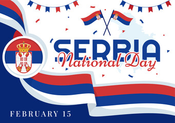Serbia National Day Vector Illustration on 15 February with Waving Flag in Independence Holiday Celebration Flat Cartoon Background Design