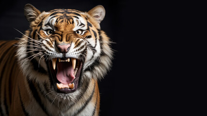 Fototapeta premium Angry tiger roaring ready to attack isolated on gray background