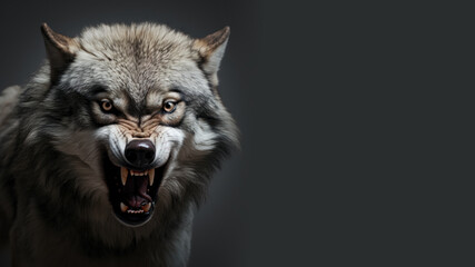 Angry wolf roaring ready to attack isolated on gray background