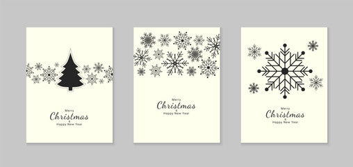 Set of Christmas and New Year cards. Flat holiday background design with xmas decorations. Illustration template for greetings, invitations, brochures, covers. Vector