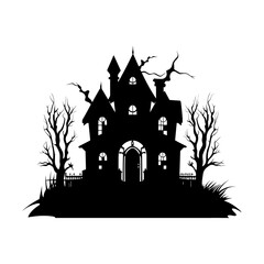 A Scary Haunted House Silhouette Vector isolated on a white background