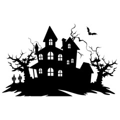 A Scary Haunted House Silhouette Vector isolated on a white background