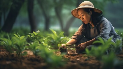 Asian woman working in farm 
