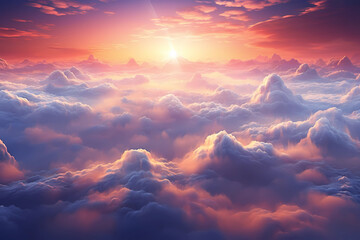 Sunrise over clouds in the sky - obrazy, fototapety, plakaty