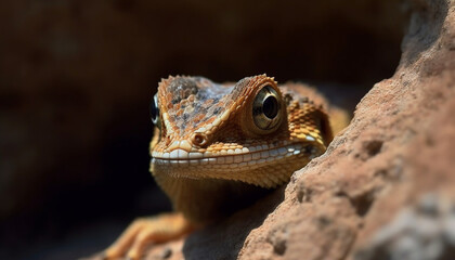 Yellow viper tongue flicks in focus, dangerous predator in forest generated by AI