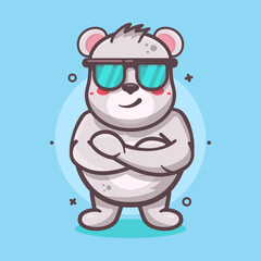 cool polar bear animal character mascot with crossed arms isolated cartoon in flat style design