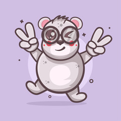 funny polar bear animal character mascot with peace sign hand gesture isolated cartoon 