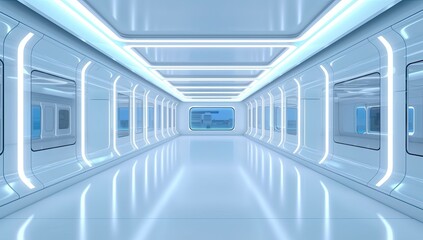 Futuristic Corridor in Neon Blue
