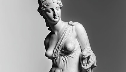 Venus Milo antique Greek sculpture close isolated statue closeup aphrodite marble front view black-and-white cut-out woman stone famous goddess love torso artwork art culture old hellenistic human - obrazy, fototapety, plakaty