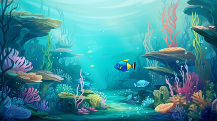 Fototapeta na wymiar underwater world in sea cartoon landscape