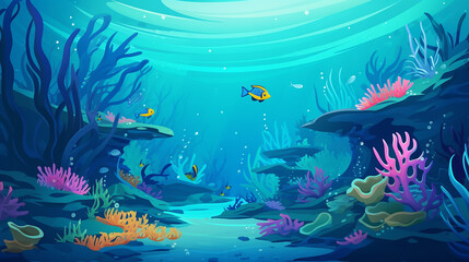 Fototapeta na wymiar underwater world in sea cartoon landscape with fish and coral
