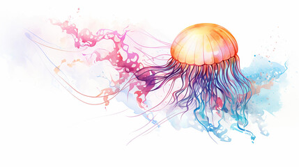 watercolor jellyfish - obrazy, fototapety, plakaty