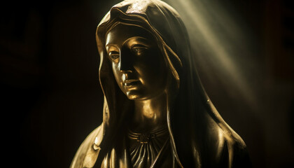 Golden statue of God symbolizes spirituality in Christianity religion generated by AI