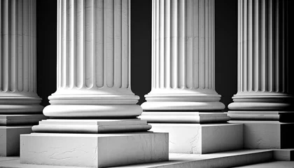 Fotobehang Three classical black white Greek columns row pillar column marble architecture courthouse building government strong strength colonnade justice style culture library built structure classic © akkash jpg