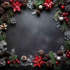 Fototapeta na wymiar Black Christmas Flatlay Product Mockup,Christmas Digital Backgrounds,Christmas Backdrop，Christmas PNG Bundle