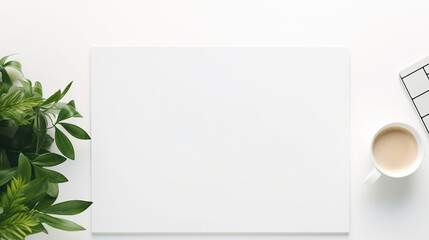 simple white workspace with copy space. top view