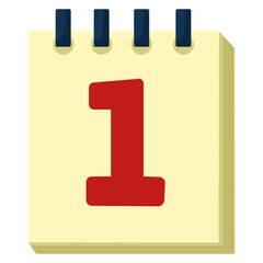 Calendar Day 1 Illustration Icon in Red Color