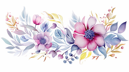 decorative floral design with fantasy plants and leaves on white background