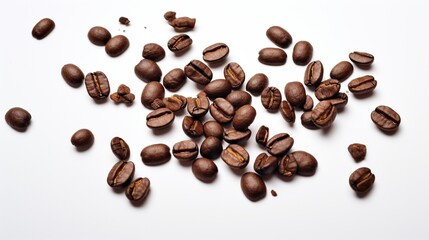 Falling coffee beans isolated on white background with clipping path