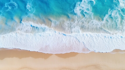 Fototapeta na wymiar aerial top view of beautiful tropical white sand beach and soft waves