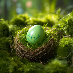 easter egg in nest.Elegance in Nature: Beautiful Bird's Nest.AI Generative 