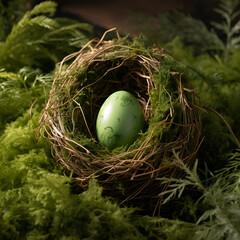 nest with eggs.Nature's Canvas: A Bird's Nest in Vibrant Hues.AI Generative 