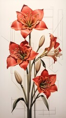 Amaryllis Geometric Flower Abstract Art Painting Earth Colors Illustration Postcard Digital Artwork Banner Website Flyer Ads Gift Card Template