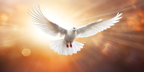 Dove of Peace in the Heavenly Sky, Celestial Conception.dove in the sky.AI Generative  - Powered by Adobe