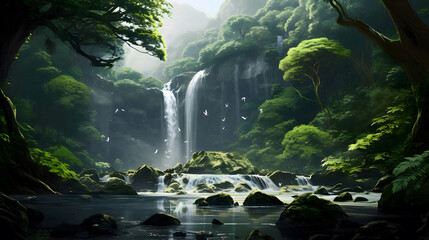 시야에 비친 폭포수 같은 숲