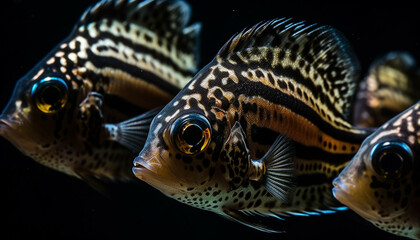 Ornate clown fish swimming in saltwater fish tank generated by AI