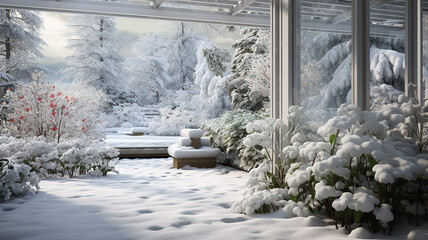 Winter Garden Blanketed in Snow