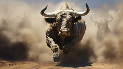 Bull stampede bull stock market concept - obrazy, fototapety, plakaty