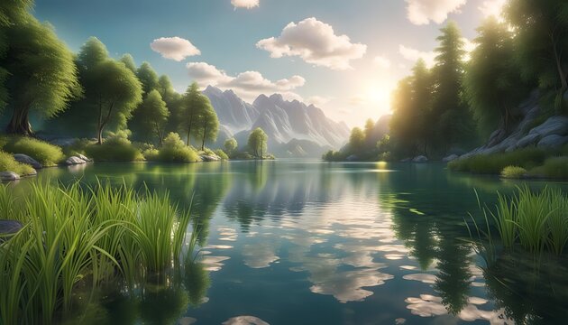 Scenery of Forest with calm lake