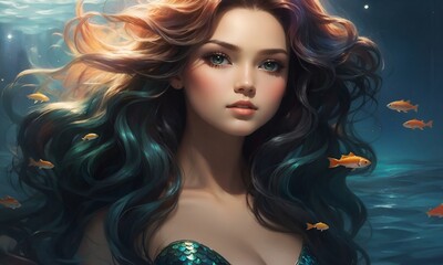 Fototapeta premium Beautiful Woman Illustration Colorful Digital Painting Landscape Postcard Artwork Banner Website Flyer Ads Gift Card Template