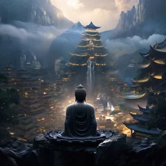 Foto op Plexiglas buddha in the center of the mountains © somsong