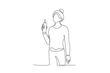 Single continuous line drawing of a woman who is drunk in a public place. One line draw graphic design vector illustration
