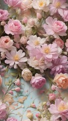 Pink Blessed Flowers Colorful Flower Background Illustration Postcard Digital Artwork Banner Website Flyer Ads Gift Card Template