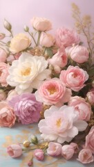 Obraz na płótnie Canvas Pink Blessed Flowers Colorful Flower Background Illustration Postcard Digital Artwork Banner Website Flyer Ads Gift Card Template