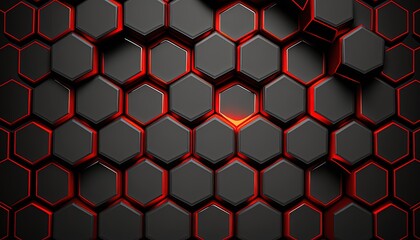 Modern 3d rendered hexagonal background black white geometric abstract texture shining red light three-dimensional pattern black-and-white abstraction wallpaper digital futuristic minimalist