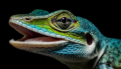 Fototapeta premium Veiled chameleon staring, cute and poisonous in tropical Africa generated by AI