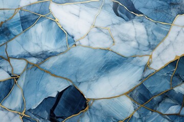 Abstract geometric design resembling blue marble with golden veins, ideal for luxury and elegance themes.