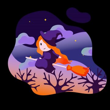 transparent mov video halloween theme, flying witch, horror theme, stock video image for asset