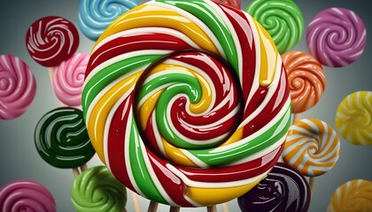 Fototapeta na wymiar Lollipop background abstract food confectionery dessert candy circle colours colourful confection delicious favor red snack spiral striped sugar sugary sweet swirl tasty yellow deliciously square